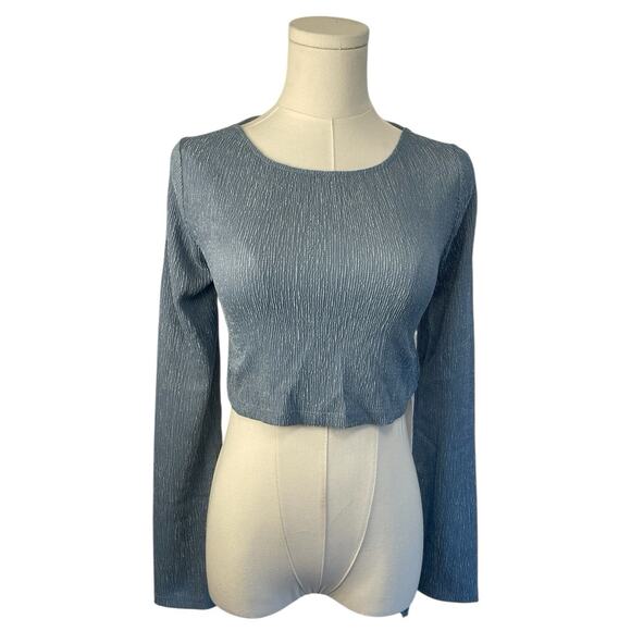 REVOLVE Tops - NWT Revolve x Rumer Tucker Blue Long Sleeve Cropped Top Womens Size Extra Small